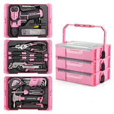 Pink Cordless Drill Driver with Toolbox 43PC wi/8V Lithium-ion Power Drill&Bits