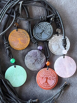 Tree of Life Crystal Stone Pendant Necklace Engraved Amulet Crystal Stone Chakra
