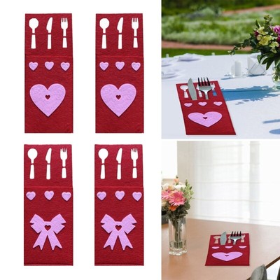 4pcs Rectangular Shaped Cutlery Holders for Valentine s Day Dining Utensils Bags