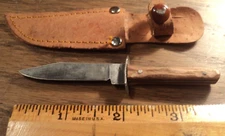 Vintage Japan Miniature 4" Mini Fixed Blade Souvenir Knife W/Sheath Wood Handle