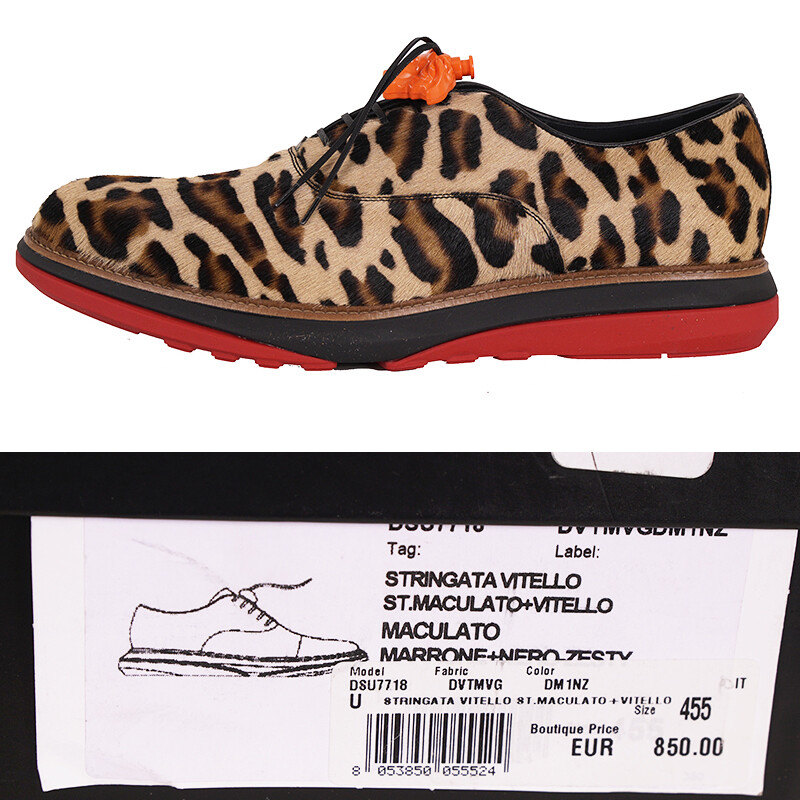 PONY 45 5 12 5 NUOVE $995 VERSACE Uomo Stampa Leopardata Medusa SNEAKERS IBRIDE OXFORD NUOVE CON SCATOLA
