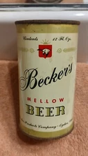 1950s 12oz BECKERS MELLOW, Flat top beer can, Ogden, UTAH
