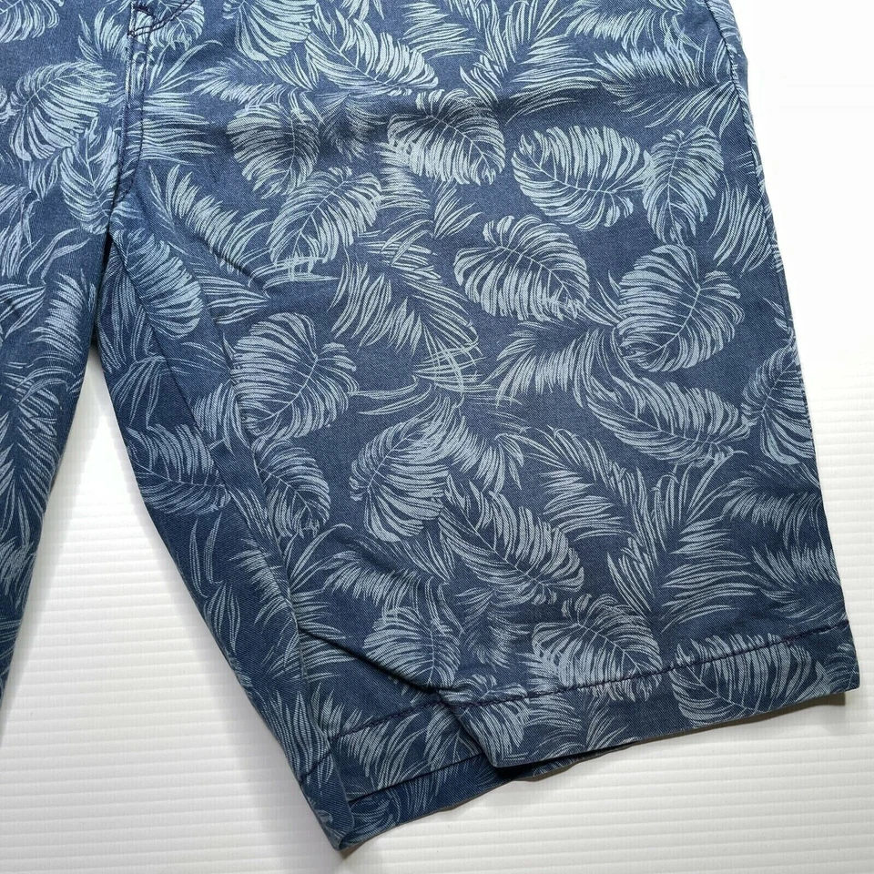 Pantalones Cortos Chinos Guess Patrón de Hojas de Lona Para Hombre Talla 34 Cintura Azul Estilo Informal Ajuste Foto 4 de 4