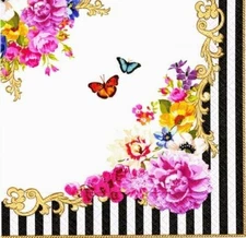TWO Individual Napkins Flowers Butterflies Lunch for Decoupage (1321)