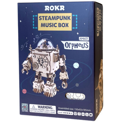 Robotime Orpheus Roboter 3D Holz Puzzle Bausatz Modell AM601 LED + Spieluhr