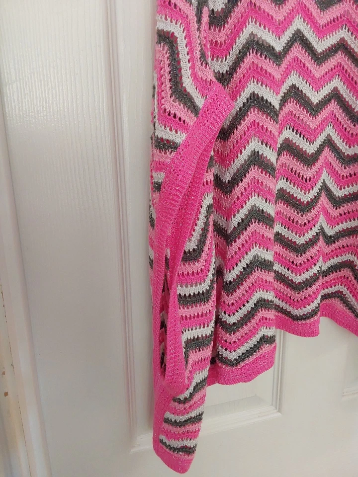 Justice Girls Pink & Gray Sparkle Chevron Pullover Sweater Poncho Size 16/18 - Image 3 of 4
