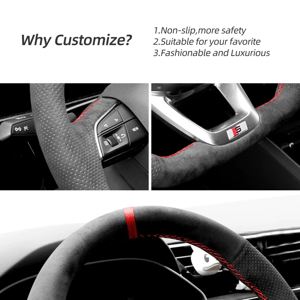 Cubierta de volante Alcantara cosida a mano para Audi Q3 Q5 SQ5 Sportback Q7 SQ7 Foto 3 de 4