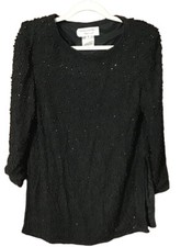 Vintage Papell Boutique Evening Women Size Small Black Silk Beaded Top.