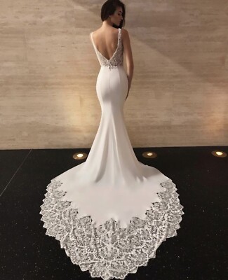 Enzoani Lux Fishtail sheath Lace Straps Wedding Dress Gown Size