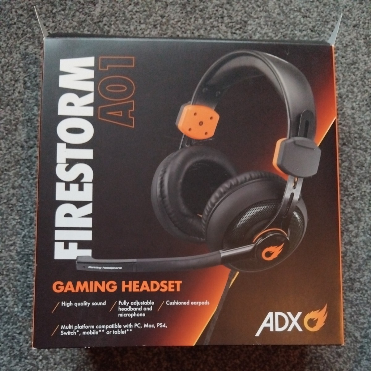 ADX Firestorm A01 Gaming On-Ear Headset Black Orange for PC, MAC, PS4,  SWITCH