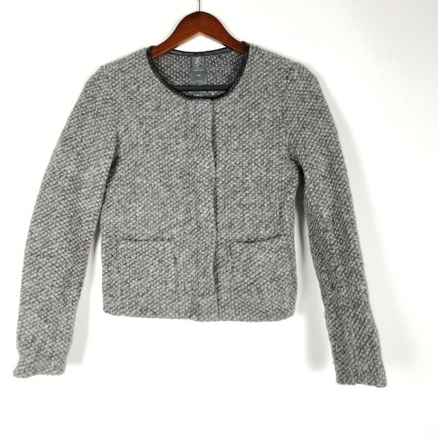 Gap Women's Boucle Jacket Size 4 Grey Textured Boiled Wool Look 2 Pocket Zip Up eBay