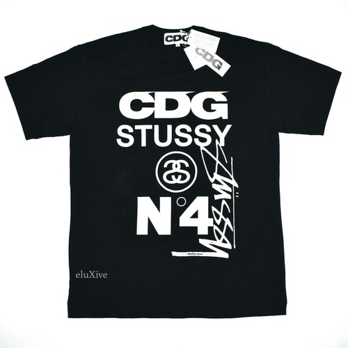 NWT Comme des Garcons CDG Stussy No. 4 Logo Black T-Shirt Mens XL DS AUTHENTIC