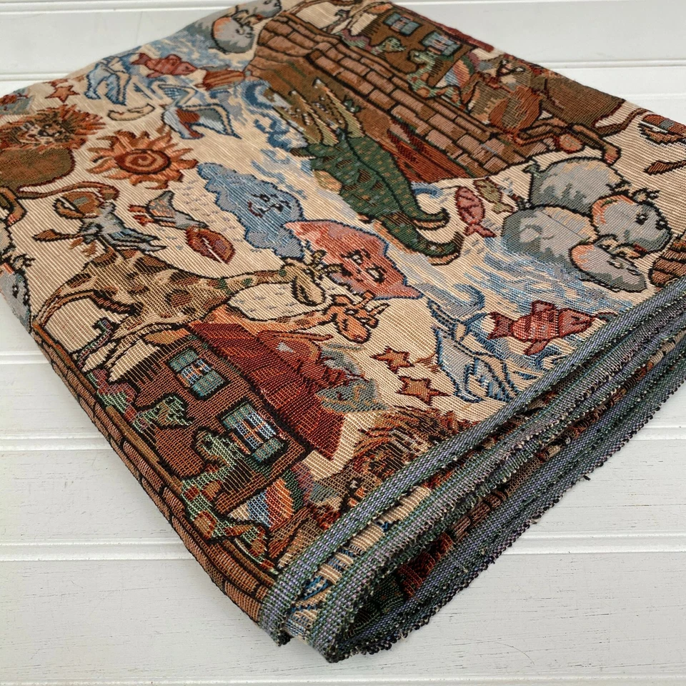 Noahs Ark Fun Designer Tapestry Fabric 1 1/4 Yards Bible Story Lion Giraffe - Image 3 of 4