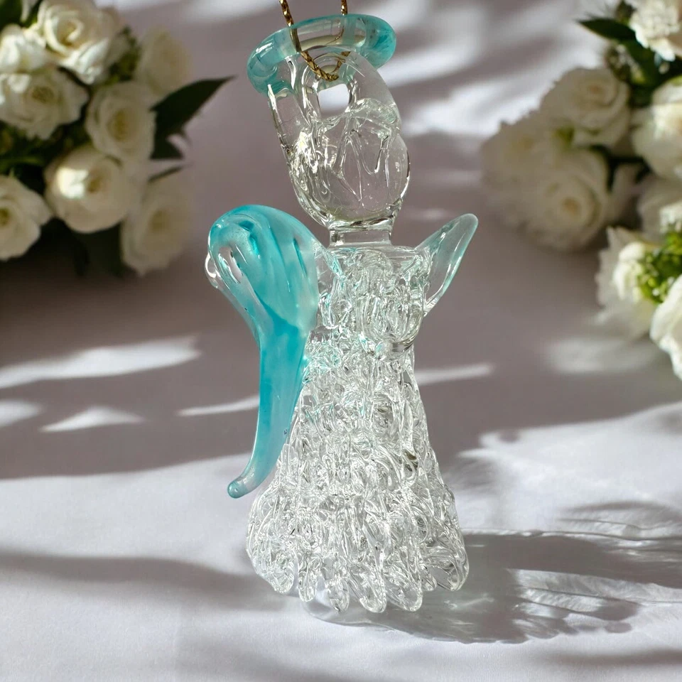 20 peças de vidro soprado à mão anjo azul pendurado favor de festa religiosa - Imagem 3 de 4