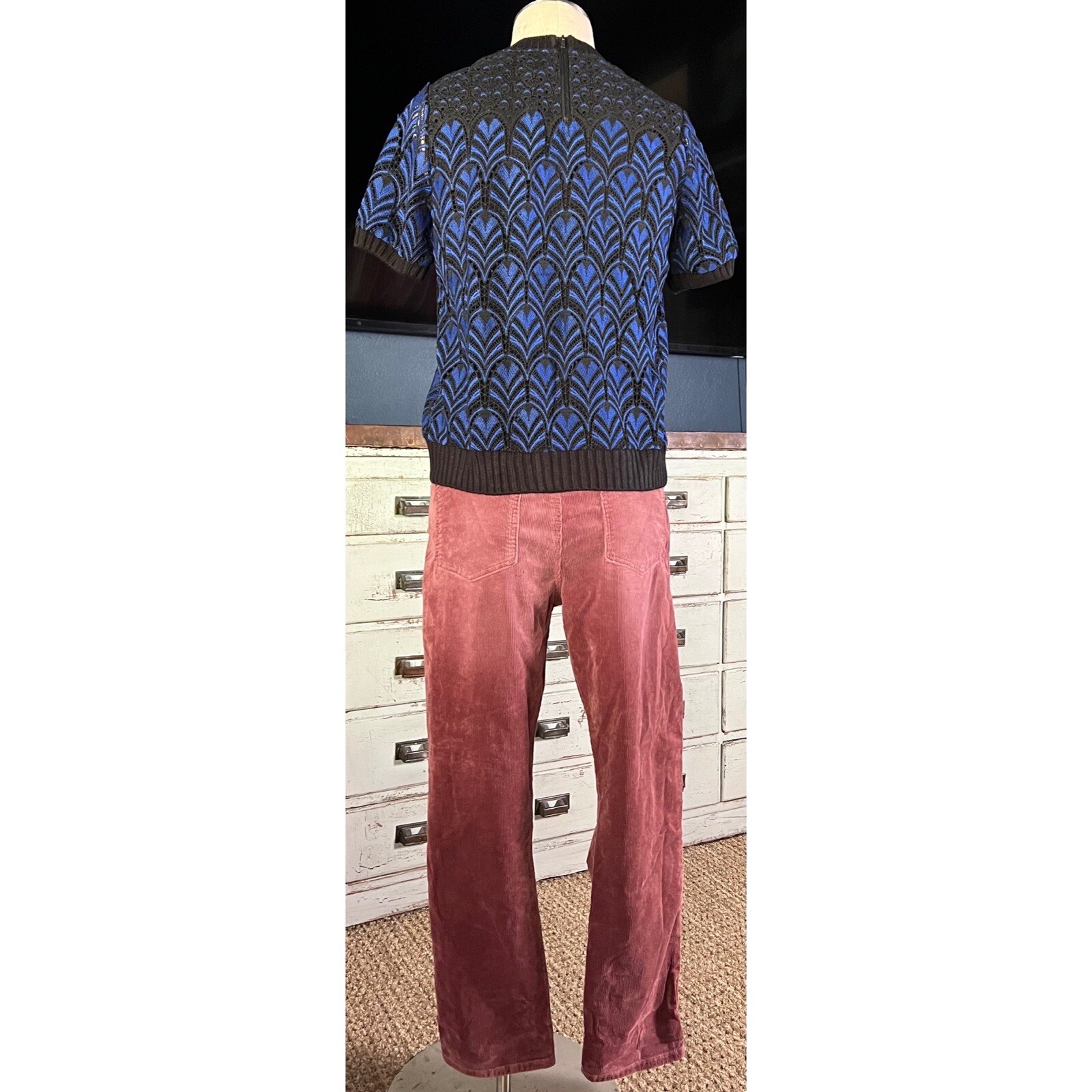 NWT New $130 Anthropologie Daniel Rainn Black Blue Lace Blouse Top S