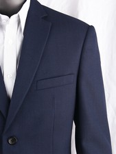 Navy Blue Nailhead Business Men Suits Tailored Slim Fit Wool Blend Bird-eye Suit