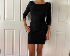 Guess Black Zipped Back Bodycon Dress with Puff Sleeves ; Sz. S