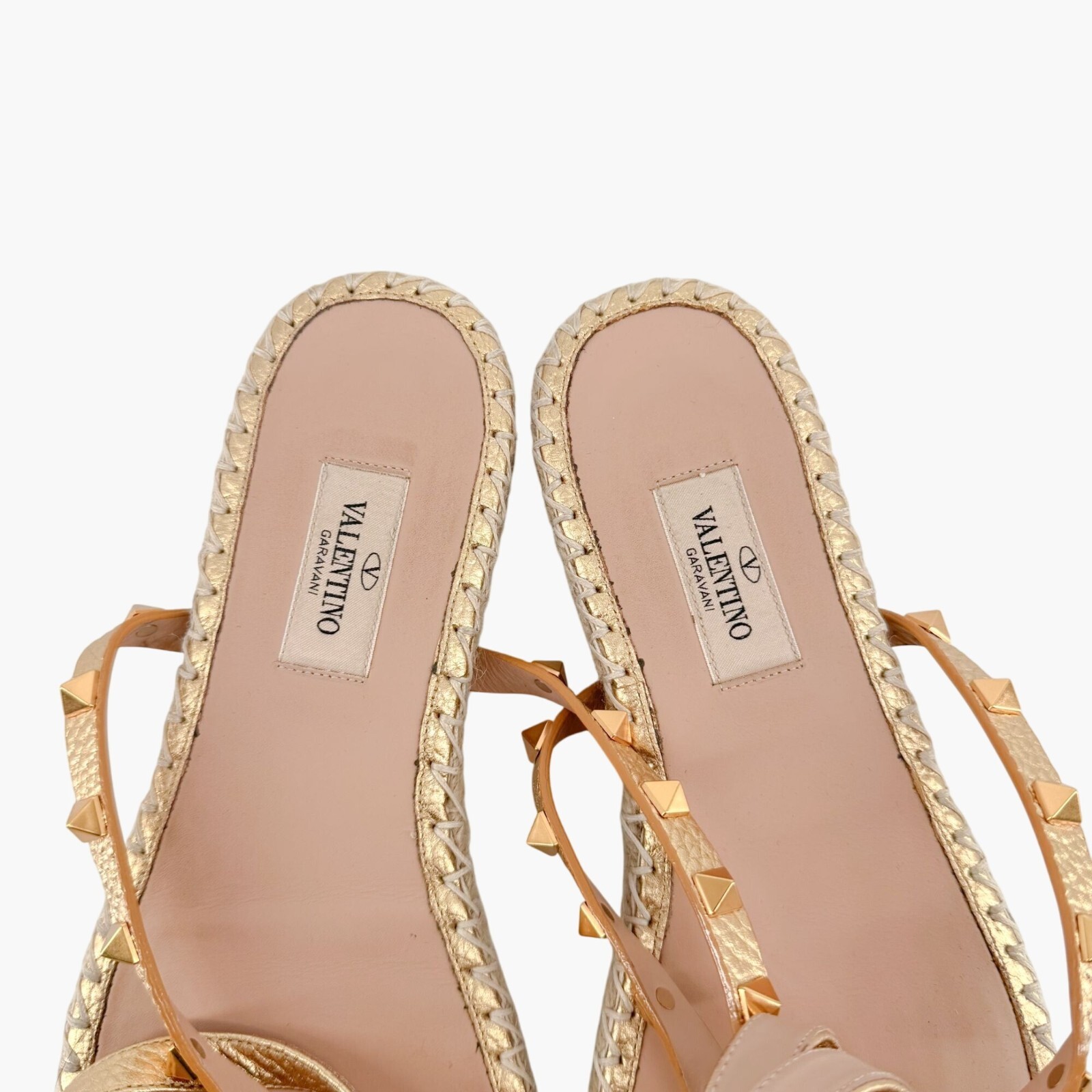 Valentino Garavani Rockstud Espadrille Thong Sandals Size 38 US 8 Gold Flat thumbnail 14