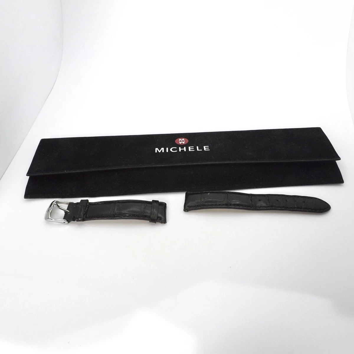 NEW wTags Michele 18MM Black Leather Watch Band MICHELE Two-Piece Strap Black Wristwatch Bands for sale | eBay main image 2
