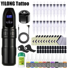 Professional Wireless Coreless Motor Tattoo Gun Machine Pen RCA Ink Kit 1200mAh