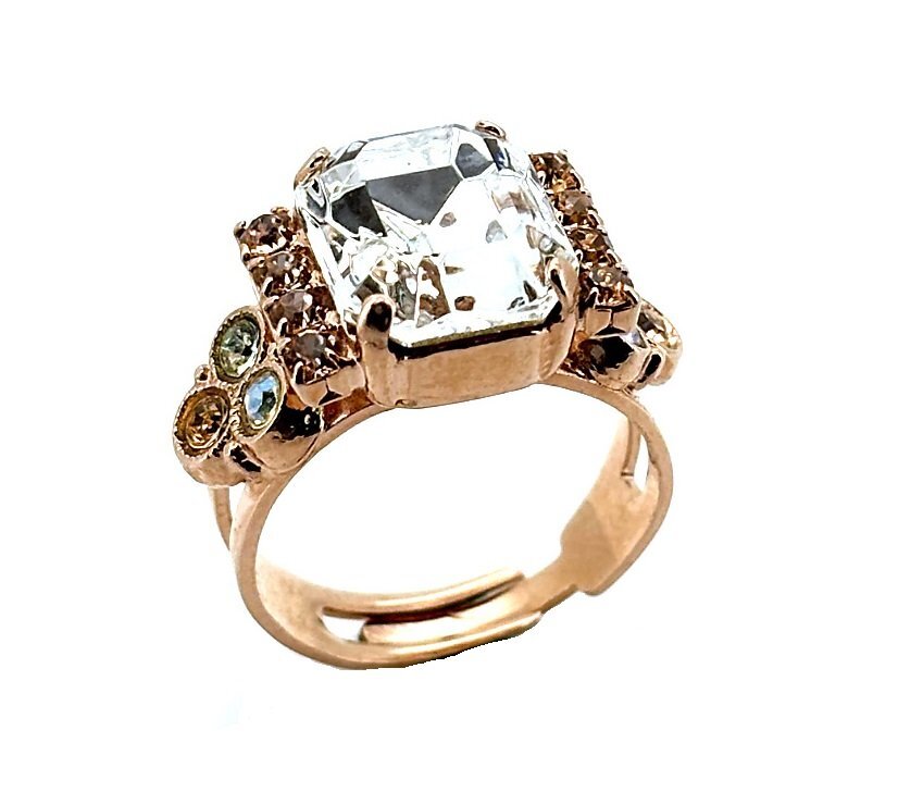 Elegant Mariana Woman Ring with Clear & Golden Swarovski Crystals  -image