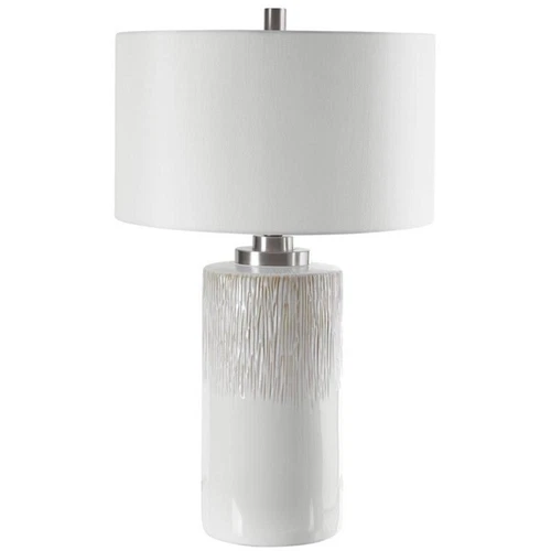 Uttermost Georgios Iron Ceramic and Linen Cylinder Table Lamp in Aged White - Picture 3 of 11