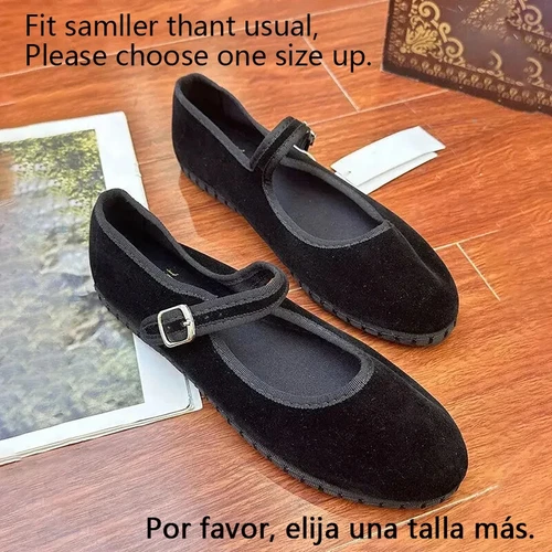 Velvet Mary Jane Shoes Hand Stitch Streetwear Ballet Flats Casual Pumps Loafers - Picture 9 of 31