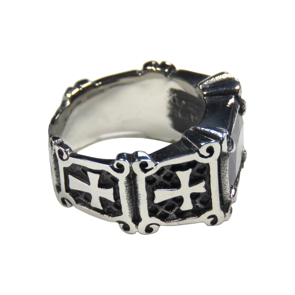 Мужское кольцо с крестом из нержавеющей стали с черным камнем - Изображение 2 из 3