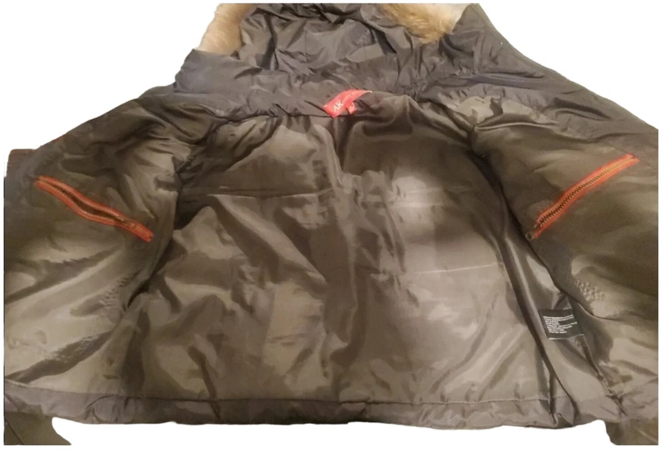 AK ANNE KLEIN Full Zip Faux Fur Hood Lining Jacket Puffer Long Sleeve size xl Foto 2 de 4