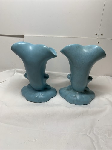 WELLER POTTERY PAIR OF CAMEO CORNUCOPIA PLANTER VASES - BEAUTIFUL Pair 6” Tall - Picture 5 of 11