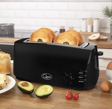 Quest 35069 4 Slice Toaster Black 1400W Extra Wide Slots Defrost Reheat