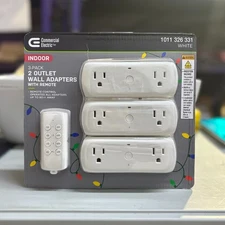 Commercial Electric Indoor 3 Pack 2 Outlet Wall Adapters with Remote White New