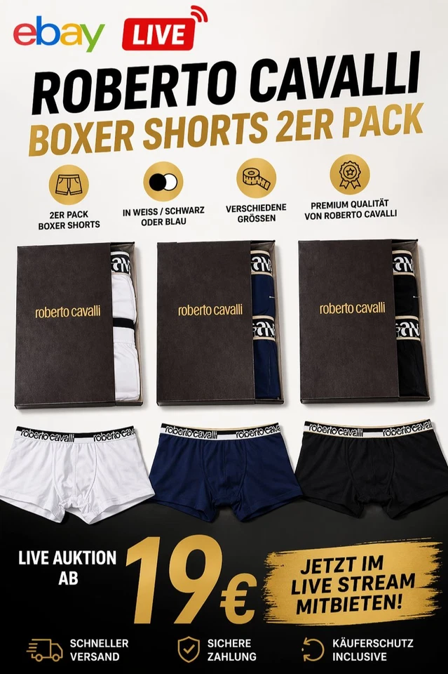 eBay Live – ROBERTO CAVALLI Boxer Shorts 2er Pack ab 19 € AUKTION