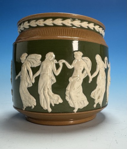 Copeland Spode Jar / Pot Classical Cameo Figures Jasper Sprig Ware Green Brown - Picture 9 of 14