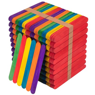 1000 Pcs 6'' Colored Jumbo Craft Sticks - Wooden Rainbow Popsicle & Wide Lolli...