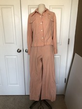 Rare 70s Handmade Embroidered Leisure Suit High Waist Bell Bottoms Snap Jacket