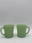 Pair Vintage Fire King Jadeite D Handle Mugs Anchor Hocking Green Milk Glass