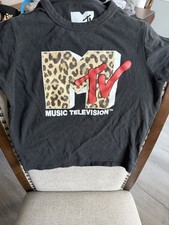 MTV Music Television Leopard Logo Black T-Shirt Woman&rsquo;s Size S Original