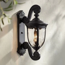 Bellagio Country Cottage Outdoor Wall Light Fixture Textured Black 24" Exterior