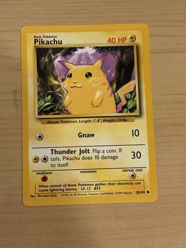 Pokémon TCG Pikachu Base Set Yellow Cheeks 58/102 Rare NM Mint Vintage