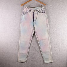 Vintage Lee Pastel Acid Wash High Rise Tapered Leg Jeans Pink Blue USA Made 11 M