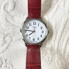 Timex Easy Reader Watch Womens Stainless Steel Red Embossed Leather Croc Band