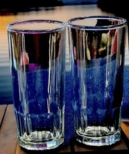 RARE VINTAGE CRISA Octagon Bottom Paneled Slim 5” Clear Glass Set Of 2