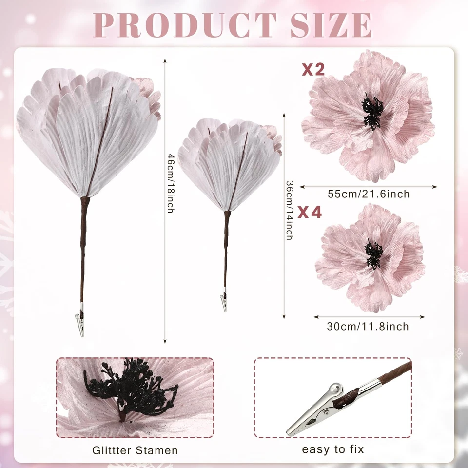 6 Piezas Flores de Navidad Extra Grandes 22"" 12"" Rosa Magnolia Flor Artificial... Foto 2 de 4