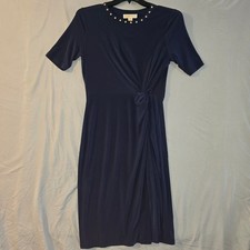 Michael Kors Sheath Dress Size M Women Midnight Blue Studded Side Knot Twist