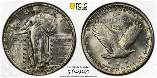 1929 Standing Liberty Quarter 25C - Philadelphia Mint - PCGS AU Details -Cleaned