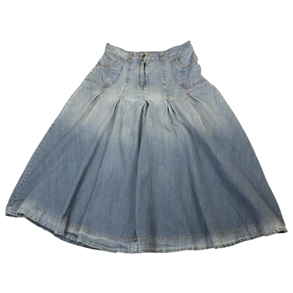 Falda vaquera SOFT AROUND para mujer mediana azul elástica línea A midi plisada Foto 4 de 4