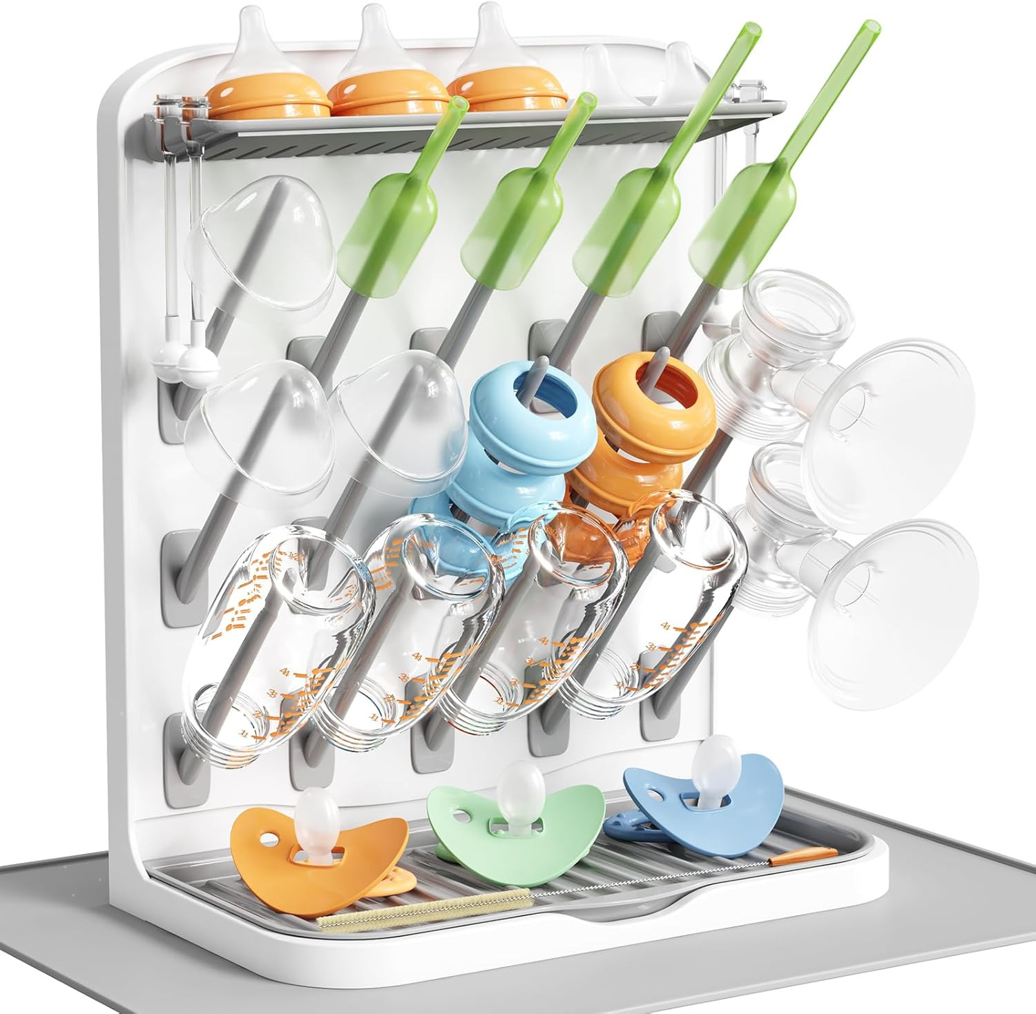 Large Baby Bottle Drying Rack with Drain Mat and Removable Box