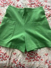 Women  s Catalina 70  s Lime Green Polyester Knit Pull On Shorts-EUC-15
