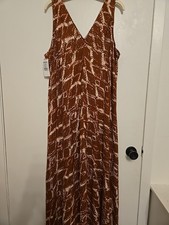 Simply Vera Casual Sheath Maxi Dress Sz 2X Brown/White Workwear Comfy NWT 